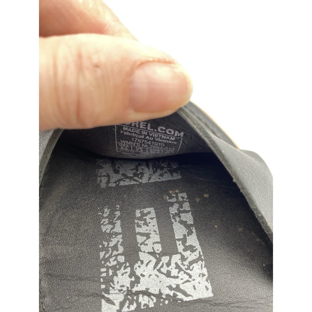 Sorel Ella Womens Size 9.5 Sandals Black Leather Elastic Strappy Flats Open Toe - Picture 4 of 4